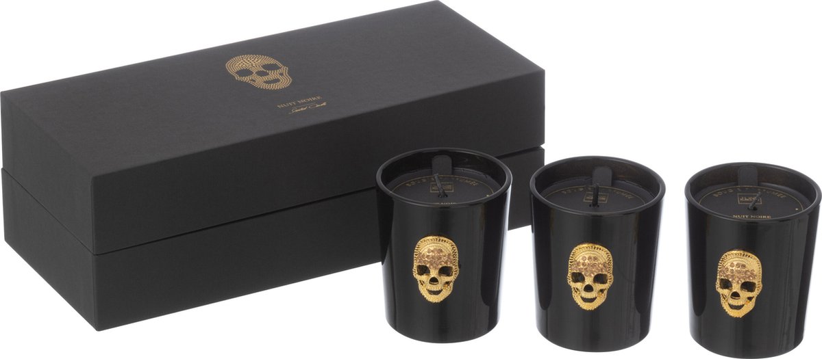 J-Line geurkaars Doodskop Nuit Noire - Mysterious Palace - glas - zwart - 16U - doos van 3
