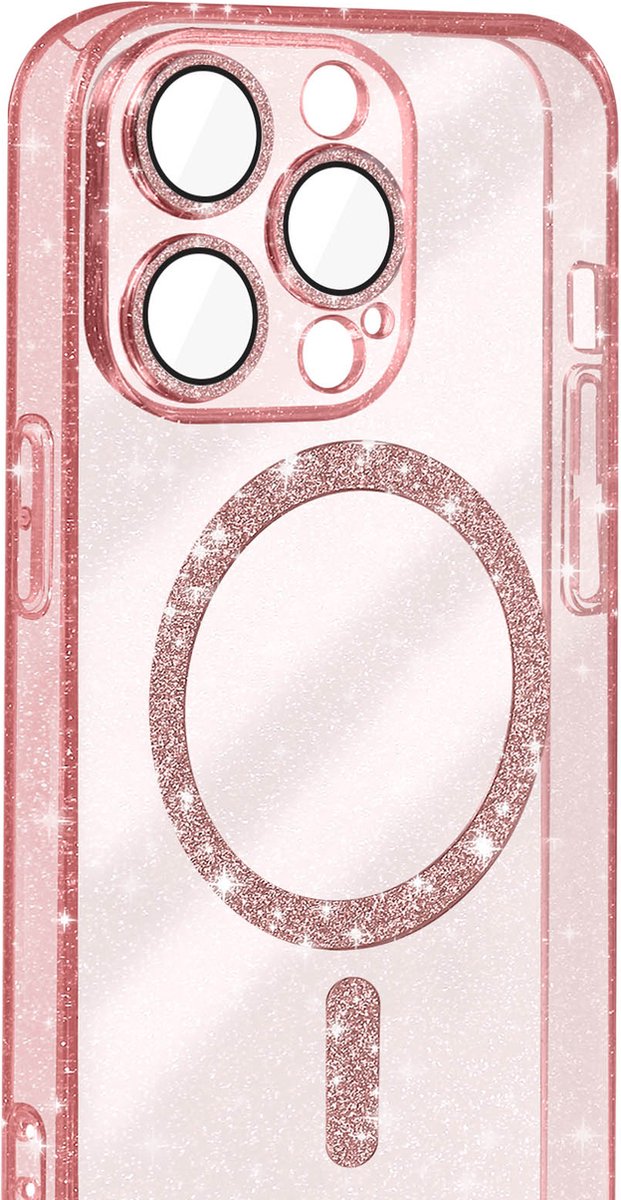 Avizar Hoes Geschikt voor iPhone 15 Pro MagSafe Glitter, Champagneroze