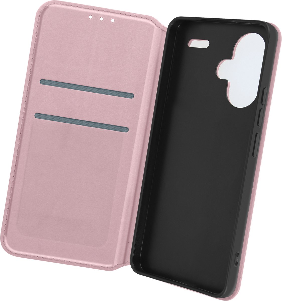 Avizar Foliohoes Geschikt voor Xiaomi Redmi Note 13 Pro Plus Multifunctioneel, Rose goud