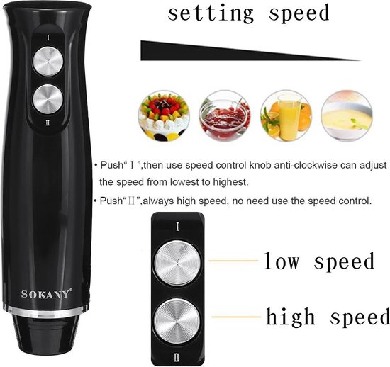 Staafmixer - Elektrische blender - 4-in-1 staafmixer - Multifunctionele blender - Met hakmolen - Instelbare snelheid - Voor puree - Babyvoeding - Smoothies - Cakes - Sauzen - Sappen van Merkloos — afbeelding 3
