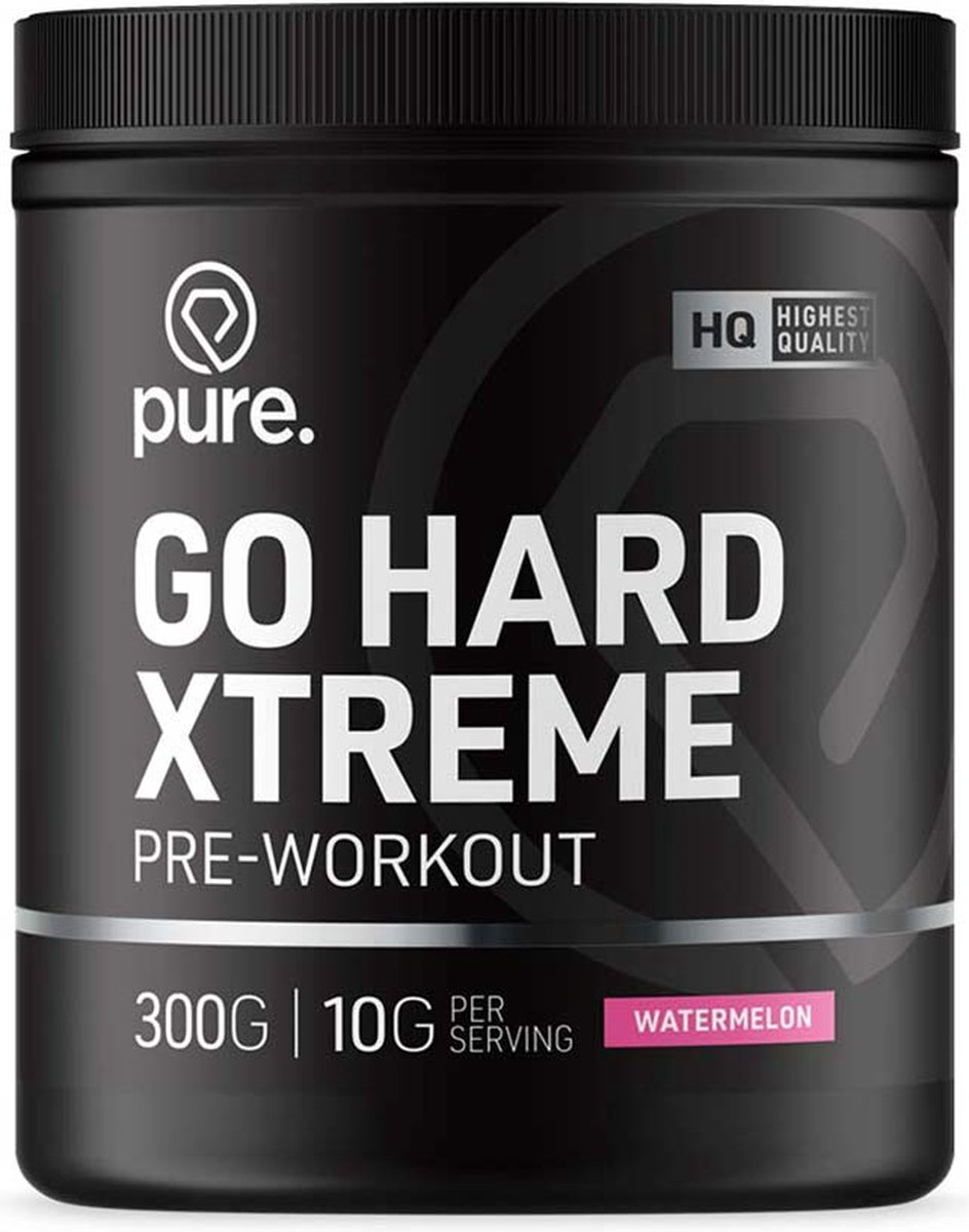 Goedkoopste Pure. Go Hard Xtreme Pre-Workout - Watermeloen - 300gr - 30 servings - vitamine C en vitamine B12 - energy drink - pre-workout supplement
