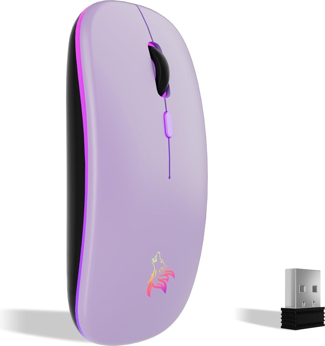 StayPowered Draadloze Muis - Ultieme Precisie en Comfort - 2,4 GHz & Bluetooth - 1600 DPI - LED-Verlichting - Ergonomisch Design - Oplaadbaar - Lange Standby - Lilla - Levering Sneller dan Aangegeven!