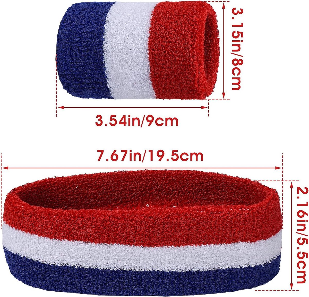 Lot De 6 Bracelets Sport Couver Coton Rayé Rouge, Vert Et Blanc - Neufs