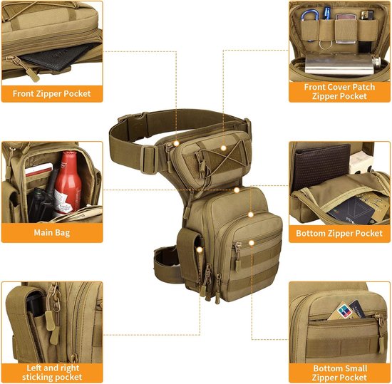 Tactische beentas, voor militairen, waterdicht, voor hardlopen, wandelen, fietsen, kamperen, jagen, Type 2-Bruin, M