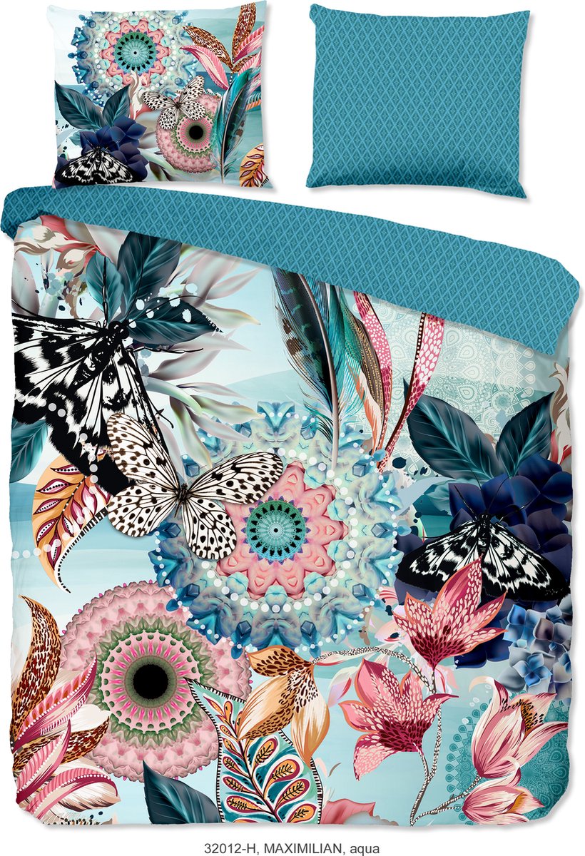 HIP dekbedovertrek mandalas en bloemen - Lits jumeaux 240x200/220 cm - Aqua - 100% Katoen satijn