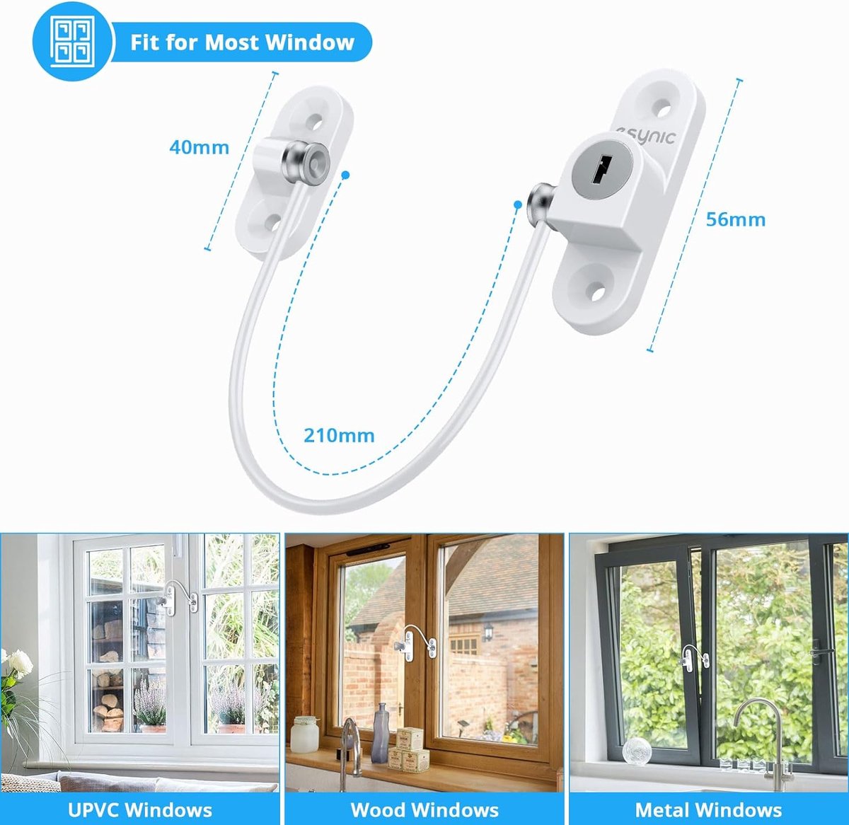 Image of 6 stks Baby Window Restrictor Sloten Vensterslot voor UPVC Kind Baby Veiligheid Venster Beveiliging Draad Vang met Schroeven Sleutels Perfect voor Thuis Openbare en Commerciële Toepassingen - Wit