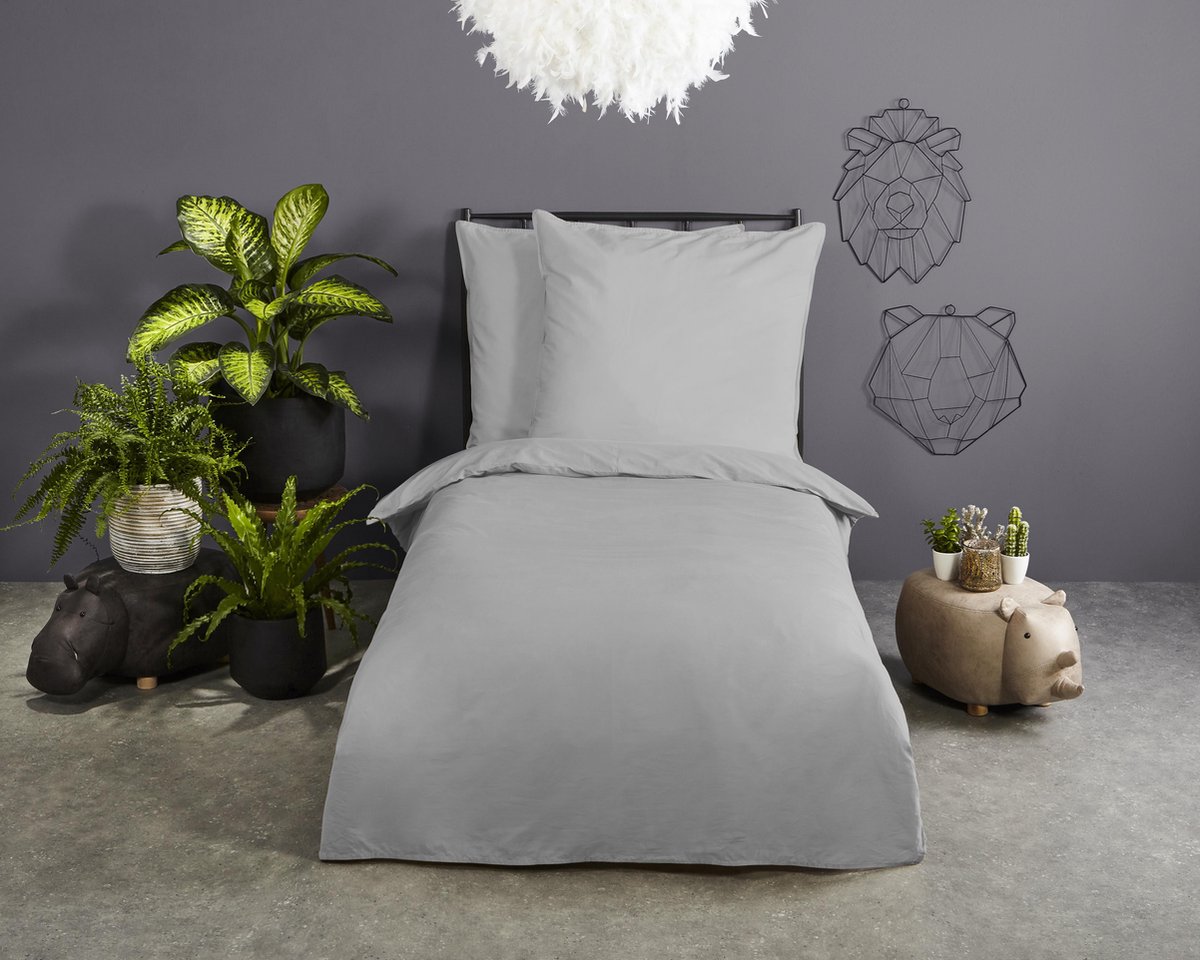 Good Morning dekbedovertrek effen kleur - Ledikant/ baby 100x135 cm - Lichtgrijs - 100% Katoen renforce