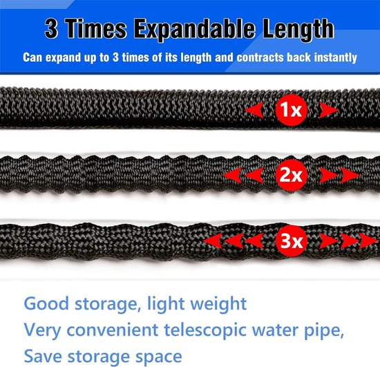 Flexi Hose Improved Expandable Garden Hose Pipe Including 8 Function Spray Gun Nozzle - Extra Strength with 2cm Solid Brass Fittings - Kinkproof Flexible Water Hose (Blue/Black 23m