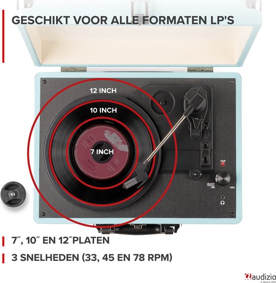 Retro platenspeler met speakers - Audizio RP114BL - Model 2025 - met PC software - Blauw — afbeelding 4