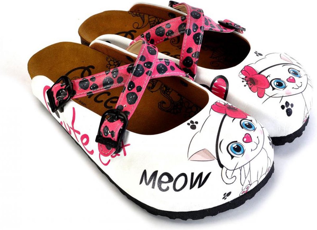 GOBY Clogs met Cat With Flower Design Handgemaakt Hoge Kwaliteit