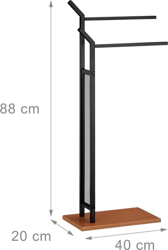 Handdoekrek - 2-armig - Voor Twee Handdoeken - Vrijstaand - Voor In De Badkamer Zwart Metaal Minimalistisch Strak Design 81x36x4 5cm