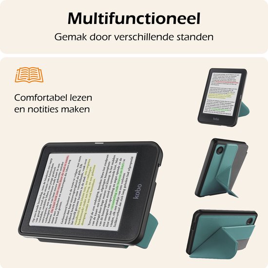 Hoesje Geschikt voor Kobo Clara Colour Hoes Book Case Trifold - Hoes Geschikt voor Kobo Clara Colour Hoesje Book Cover Met Screenprotector - Donkergroen van Hoesje  — afbeelding 3