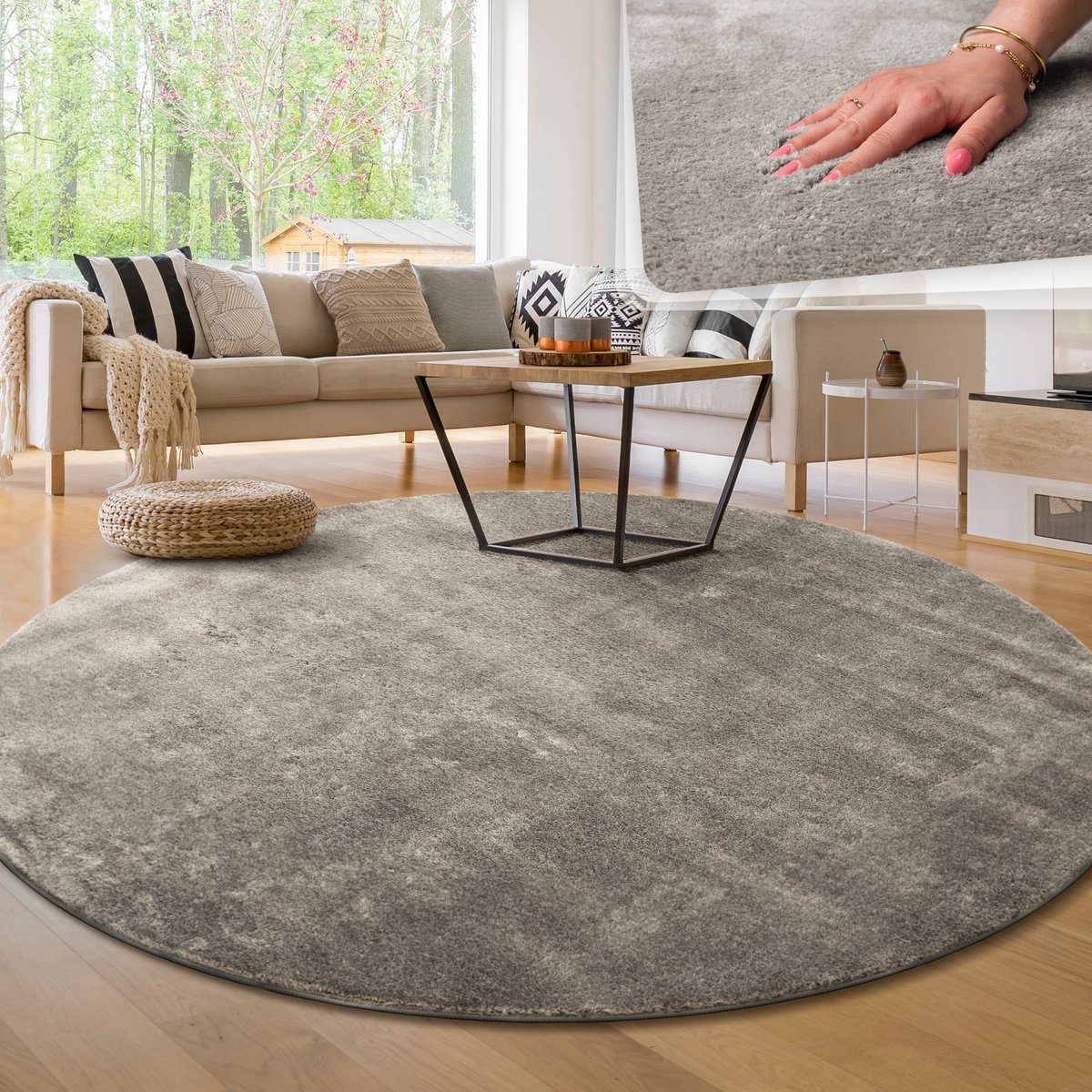 Paco Home Moderne woonkamer tapijt kortpolig wasbaar zacht uni effect bont antislip 200 cm Rund