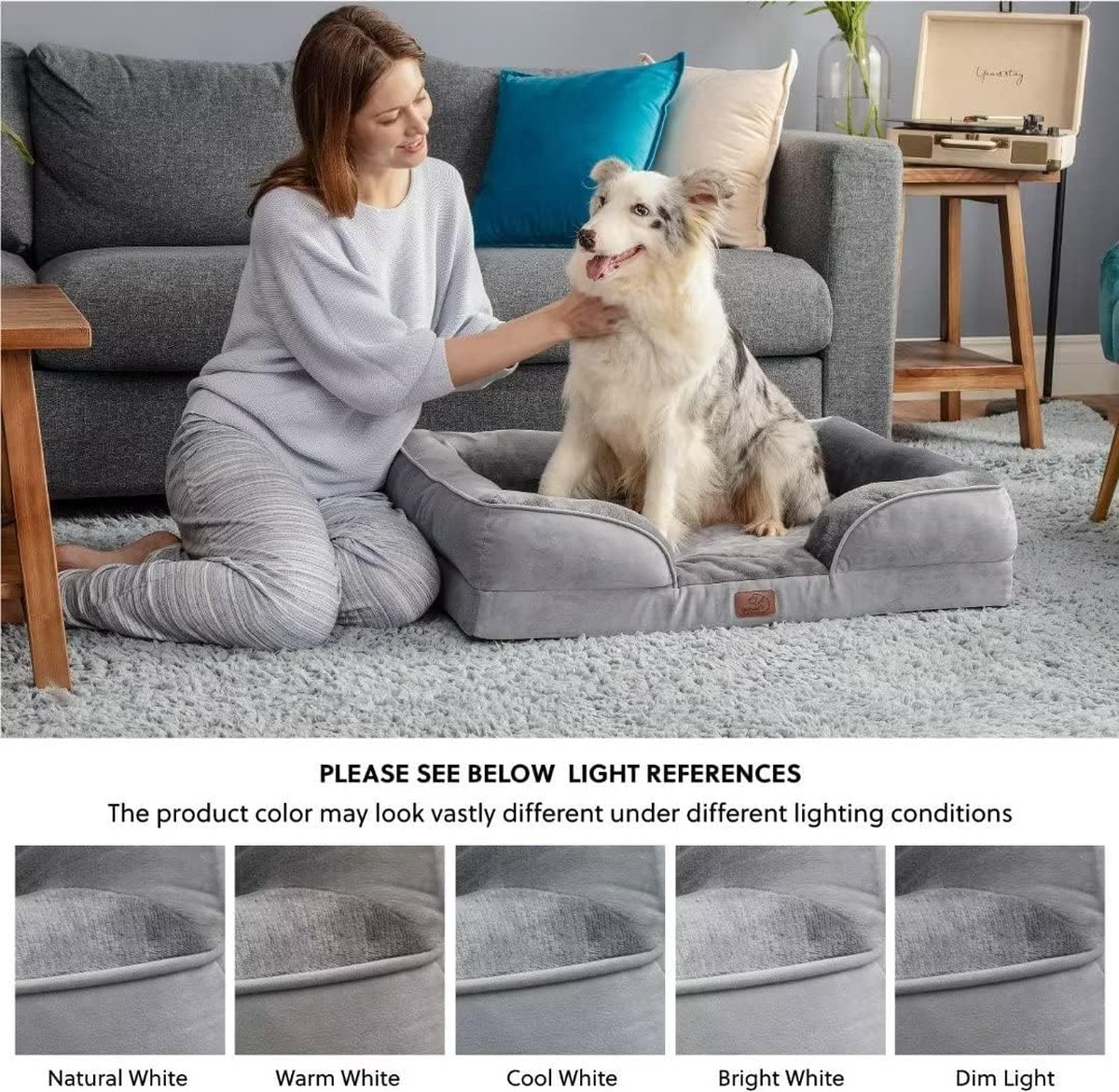 Lesure Orthopedisch hondenbed voor kleine honden, 76 x 50,8 x 15 cm, hondenbank met eivormig kustschuim en waterdichte binnenvoering, gezellig wasbaar, grijs