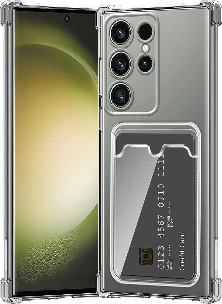 Telefoonhoesje Anti-Shock Pasjeshouder Geschikt voor Samsung Galaxy S21 Ultra met Camera bescherming - Ruimte voor pasje - TPU Silicone - FuturiQ - Transparant