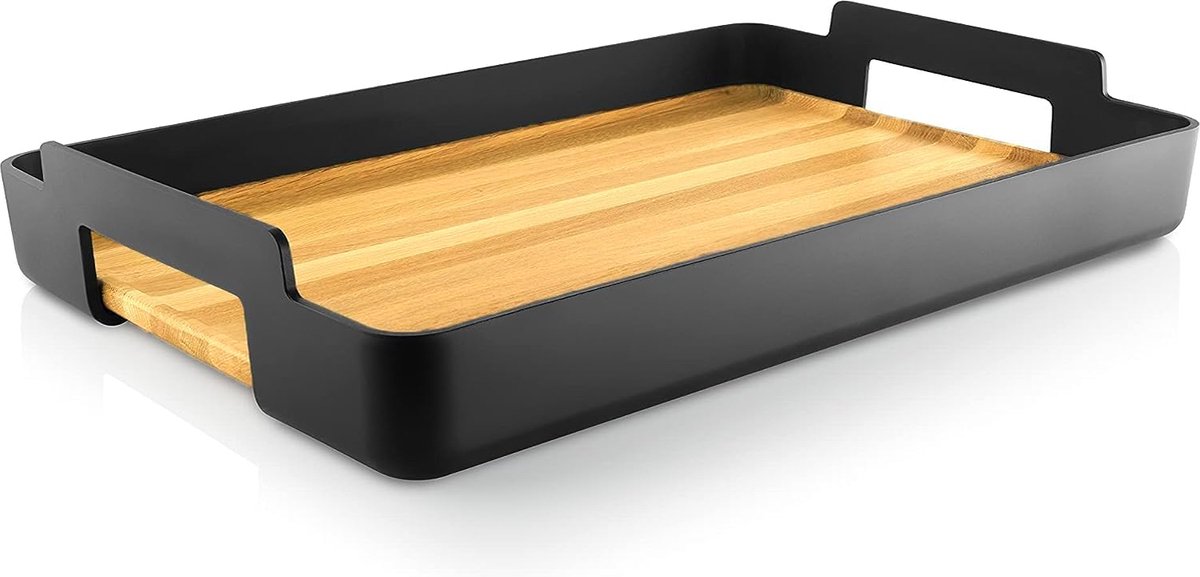 Rechthoekig dienblad, Nordic Kitchen zwart, geolied eikenhout, mat, zwarte kunststof
