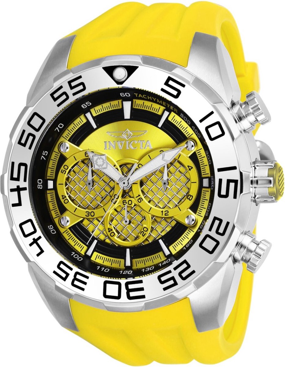 Invicta Speedway 26298 Heren Horloge - Waterdicht - Analoog - Quartz Uurwerk - Roestvrij Staal met Gele Wijzerplaat - 50mm
