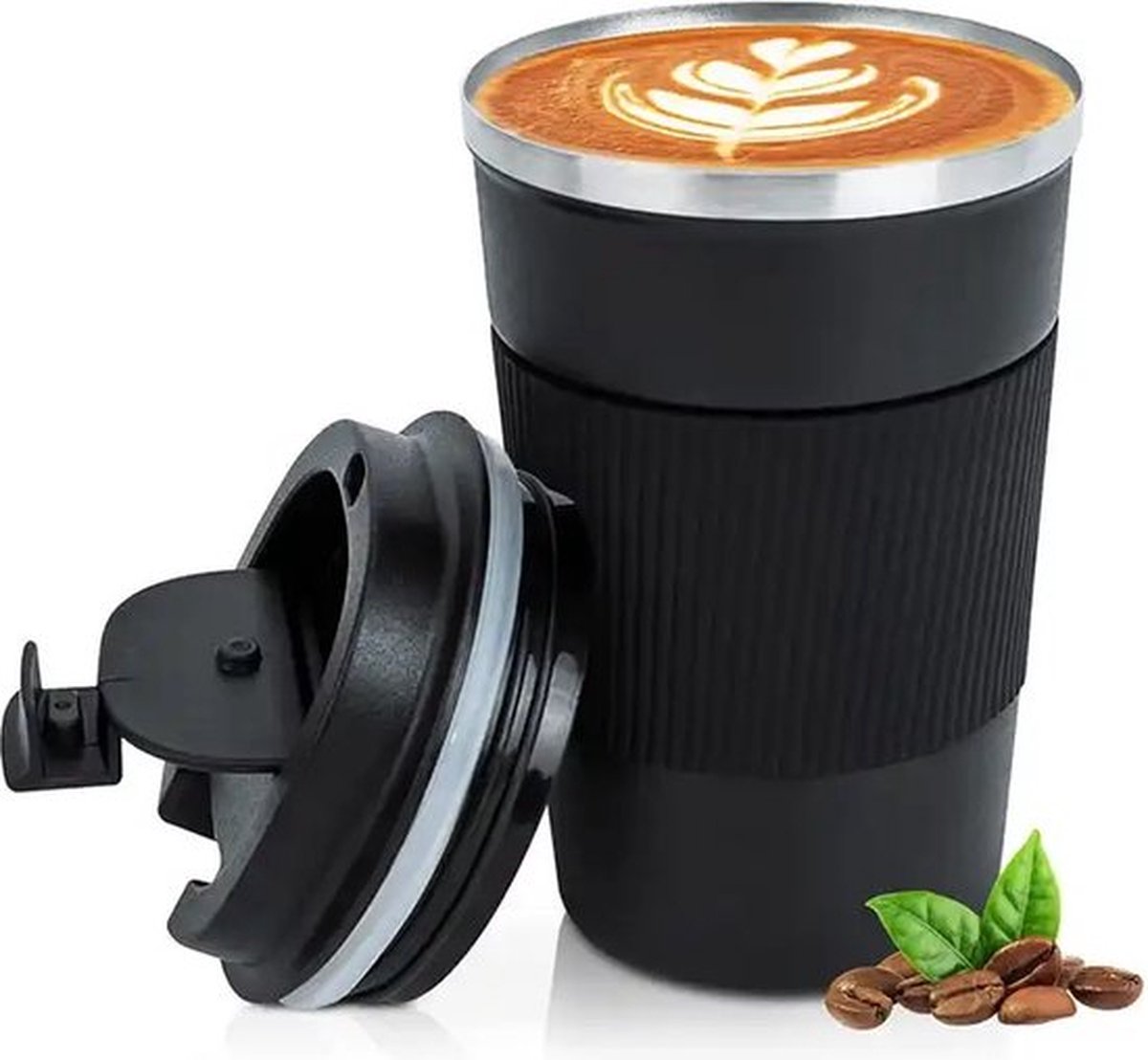 IBBO® - Koffiebeker To Go - Thermosbeker - Theebeker - Reisbeker - Lekvrij - 510 ML - Travel Mug - RVS 304 - vaderdag cadeau - geslaagd cadeaus - Zwart