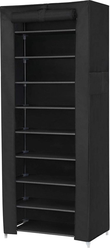 Étagère à chaussures à 10 niveaux - Meuble à chaussures 160 x 58 x 28 cm - Pour environ 27 paires de chaussures - Groot garage à chaussures noir_RXJ10H