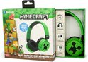 Minecraft draadloze koptelefoon in groen en zwart met Creeper-print, in de verpakking.