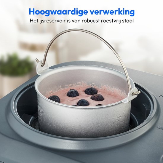 MEDION 4 in 1 universele keukenmachine (1200 watt, 8 standen, mengen kneden roeren hakken, ijskom voor het bereiden van ijs, digitaal display, MD18440) Titanium