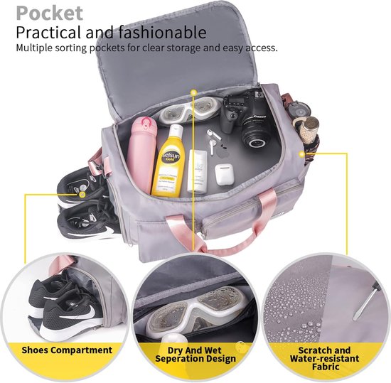 Sac De Sport Femme, Sac De Voyage Avec Poche Humide Et Compartiment Chaussures Sac Week End 35l Bagage A Main Avec Objet Personnel Tote Leger Pour Le Gym Les Voyages L Usage Quotidien
