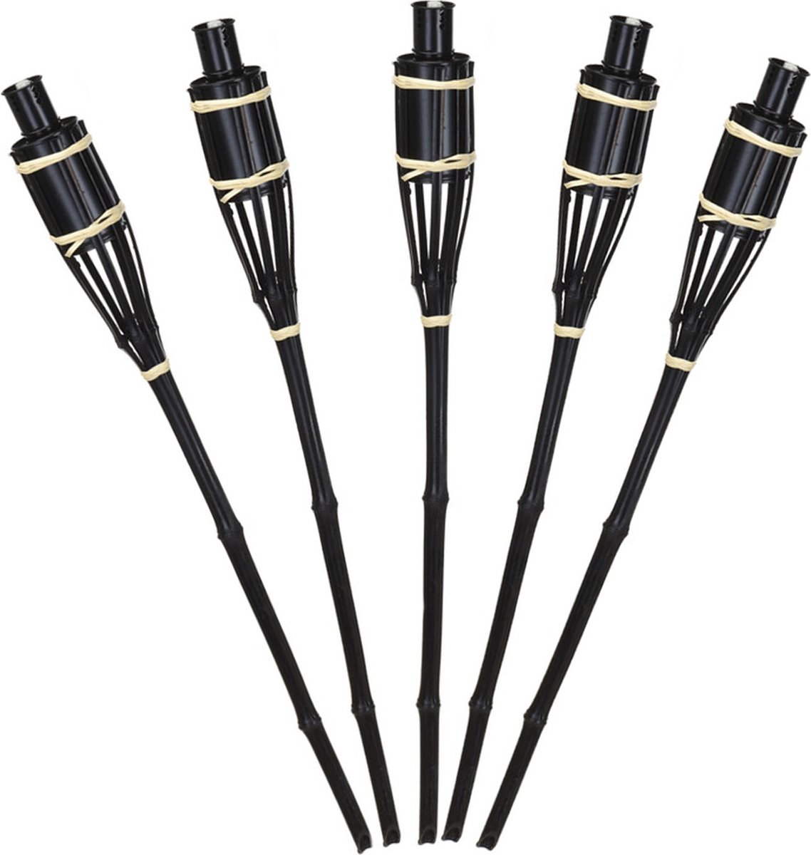 Pro Garden Tuinfakkels voor lampenolie 8x stuks zwart bamboe hout navulbaar 65 cm tuinkaarsen