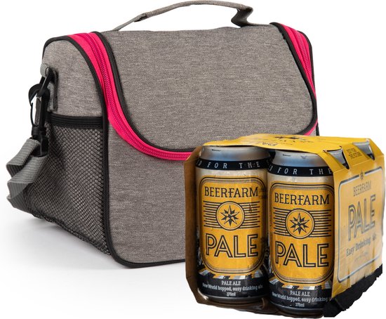 Plasticforte Koeltas/lunchtas Callela - taupe/roze - 6.5 liter - 17 x 26 x 20 cm - strand - lunchtas van PlasticForte — afbeelding 2