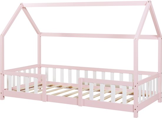 Lit enfant Sisimiut avec antichute 90x200 cm rose et blanc