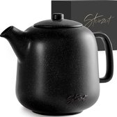 Keramische theepot met stoofje en zeef, 1,4 l, grote theepot met zeef en kaarswarmer, theepotset met filter voor losse thee, thee-accessoires, robuust