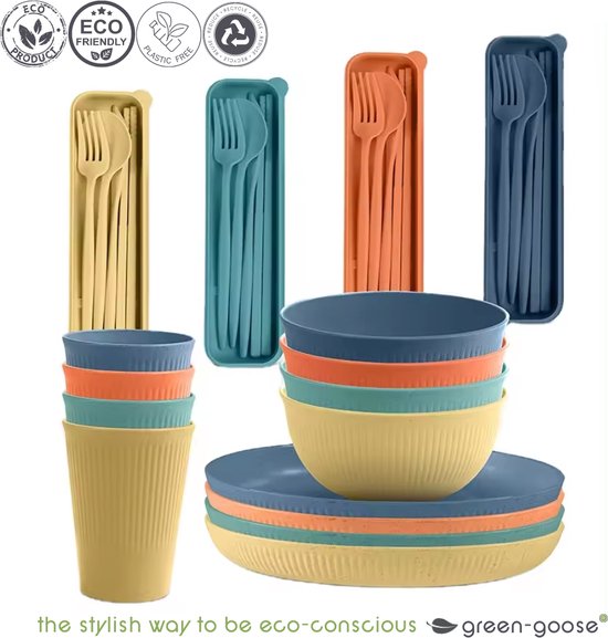 48-delige onbreekbare herbruikbare serviesset, campingservies, voor 4