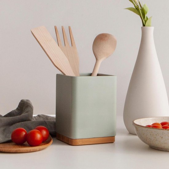 Ganwu Keukengereihouder Set van 2, Keramisch Rotstextuur Keukengerei Opbergcontainer, Aanrecht Organizer voor Bestek, Kooklepels, Gereedschaphouder