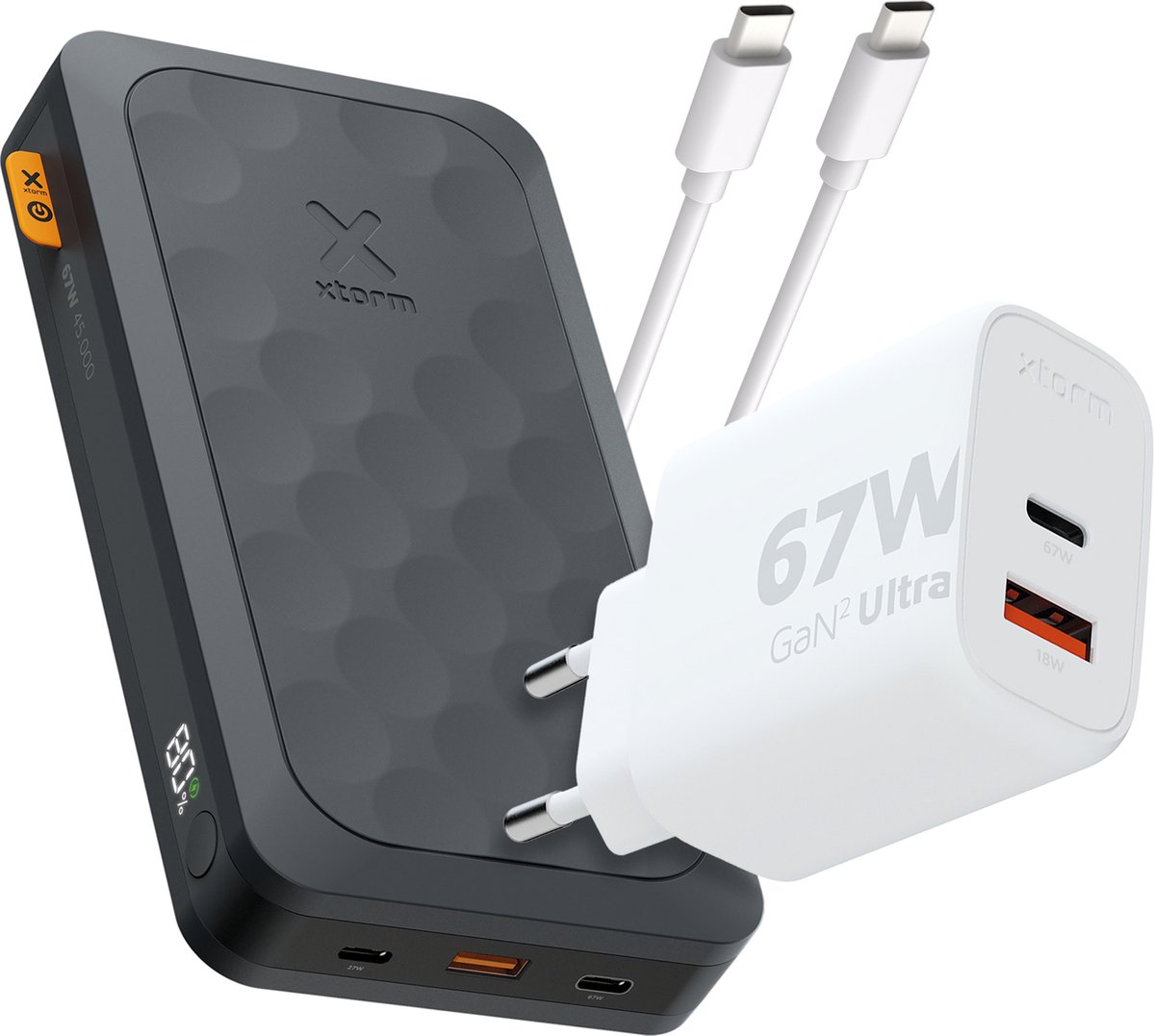 Xtorm 67W Fuel Series 5 Powerbank bundel - Powerbank 45.000 mAh + Xtorm 67W Lader + USB-C naar USB-C Kabel (75cm) - Bundel - Geschikt voor laptops - Zwart - Xtorm review en vergelijking - €114,95