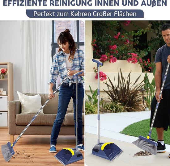 Bezem en veegschep set - efficiënt schoonmaken - 2 stuks - rozen rood