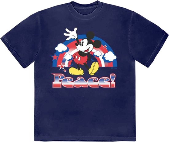 Disney Mickey Mouse - Peace Heren T-shirt - M - Blauw