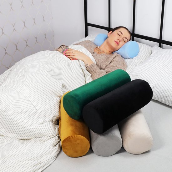 Nekrol met hoes Yoga Bolster Kniekussen Positioneringsrol 40x15 cm - Nekkkussen Kussenrol Yogabolster Kniekussen Sierkussen en klein kussen lange rol Zwart Fluweel — afbeelding 2