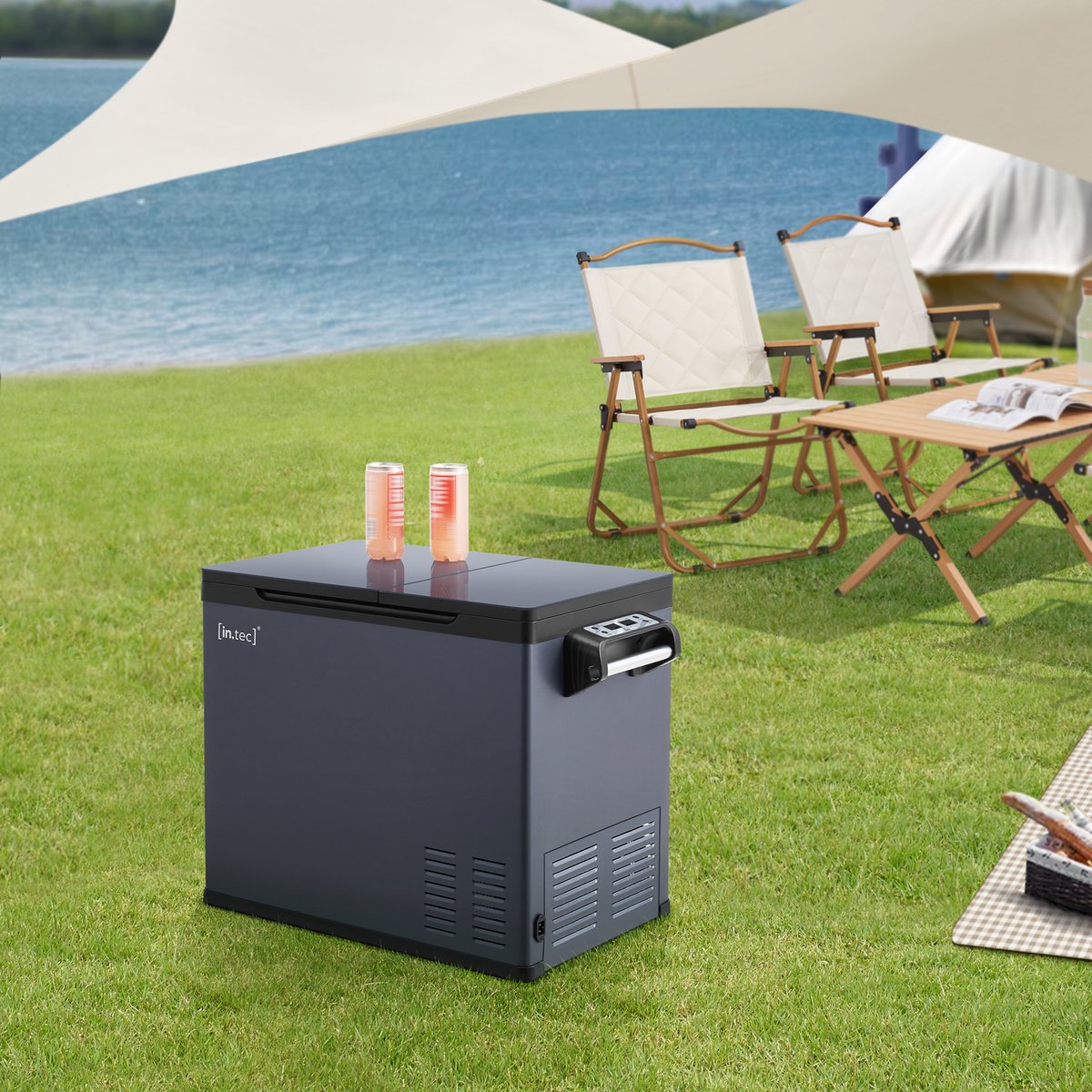 Auto koelbox Alberona elektrisch blauwgrijs 70x39x51,5 cm 55 L in.tec