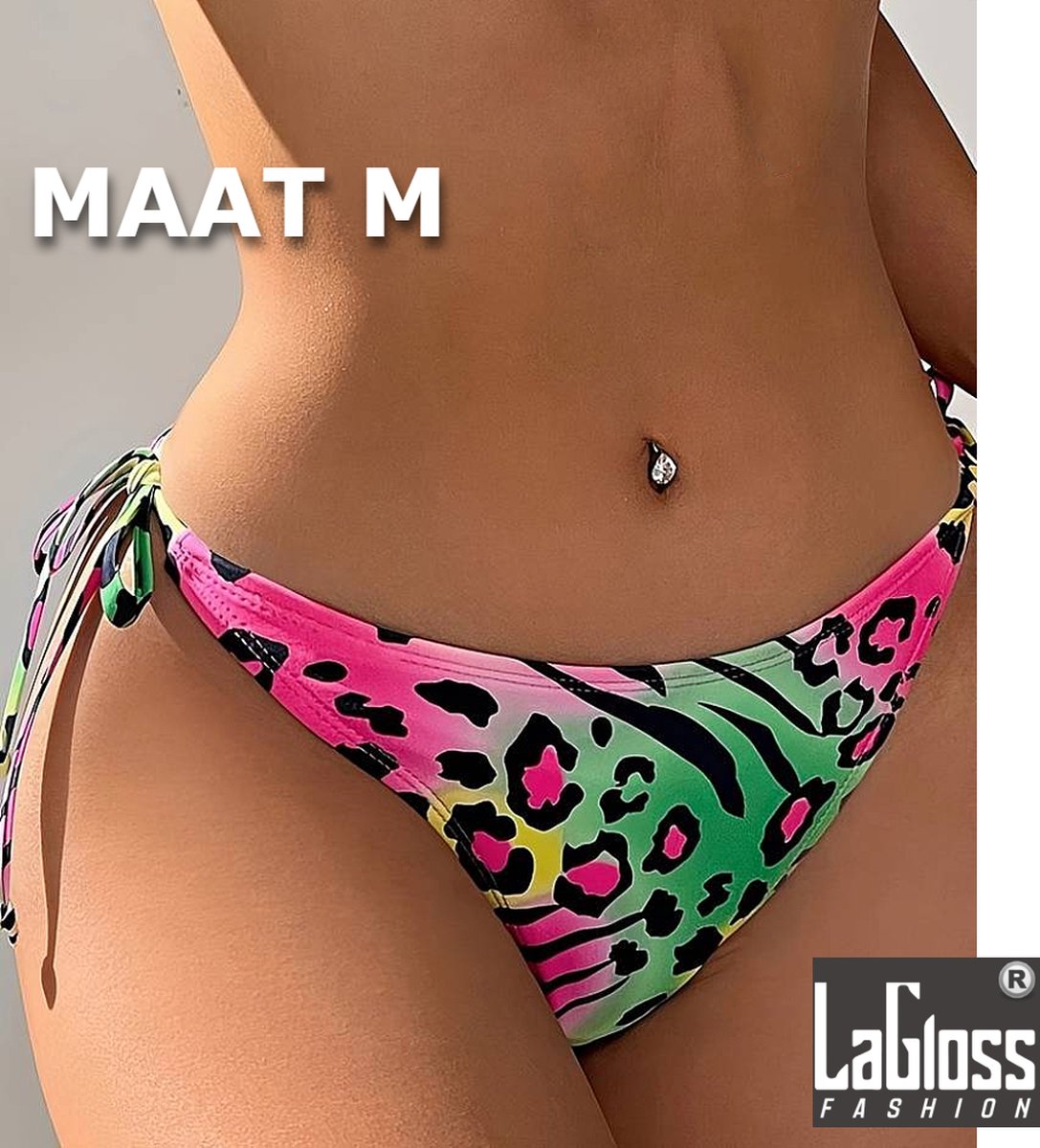 LaGloss® Neon Panter print Bikini Broekje - zomer - beach swimsuit - strand bikini zwembad - Maat M %%