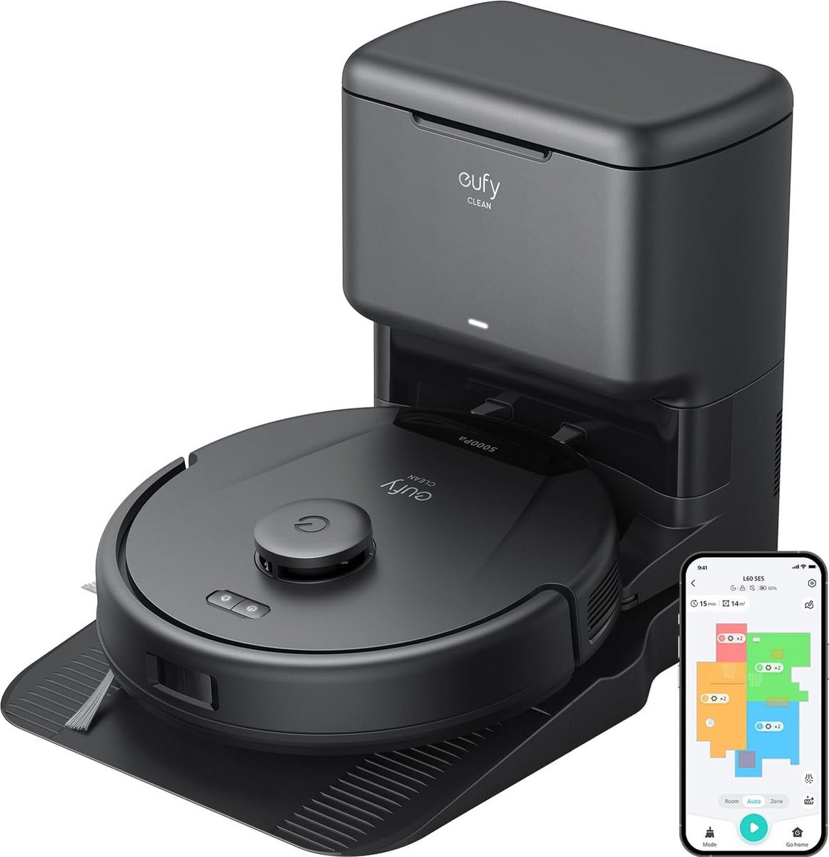 eufy Clean L60 Robot Vacuum Cleaner with Self-Empty Station Ultra Strong 5000Pa Suction iPath Laser Navigation For Deep Floor Cleaning Ideal for Hair Hard Floors