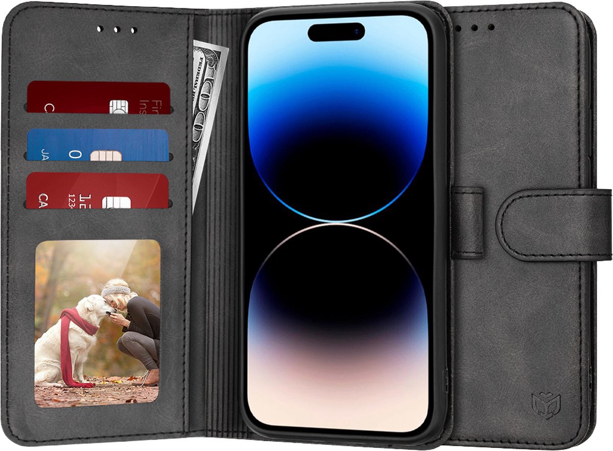 Techsuit Diary Book Wallet Case hoesje voor Apple iPhone 14 Pro - Zwart