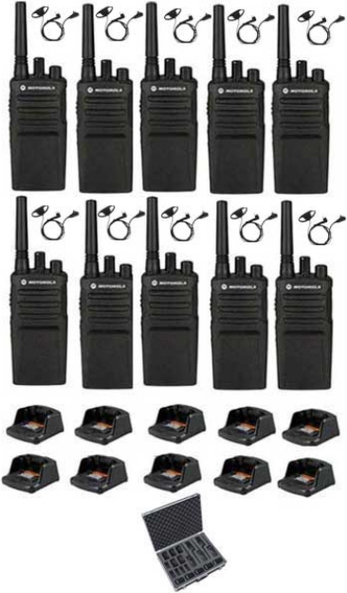 Set van 10 Motorola XT420 UHF met D-shape oortje M1 2-Pins laders en koffer