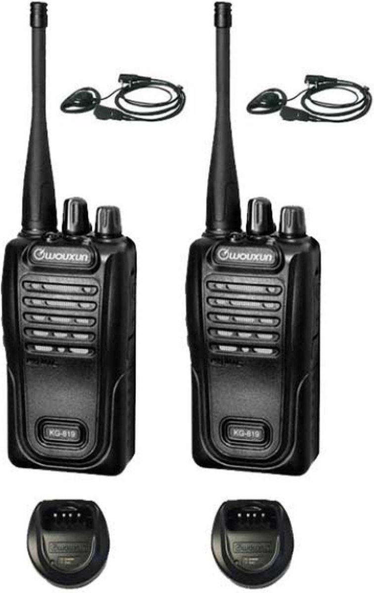 Set van 2 Wouxun KG-819 UHF IP55 PMR446 Portofoons met D-shape oortje