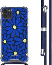 iMoshion Hoesje Geschikt voor iPhone 11 Pro Hoesje Met Koord - iMoshion Design Hoesje met Koord - Meerkleurig / Cobalt Blue Flowers Connect