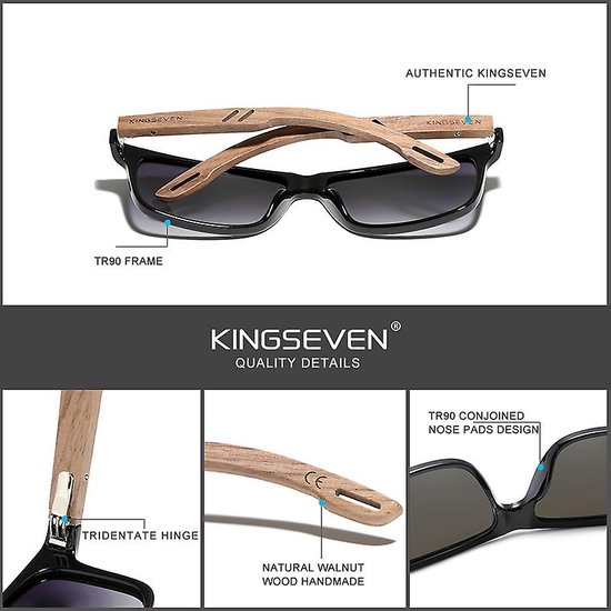 KingSeven Grijs - Zonnebril Heren - zonnebril met UV400 en polarisatie filter - Z209 van Kingseven — afbeelding 3