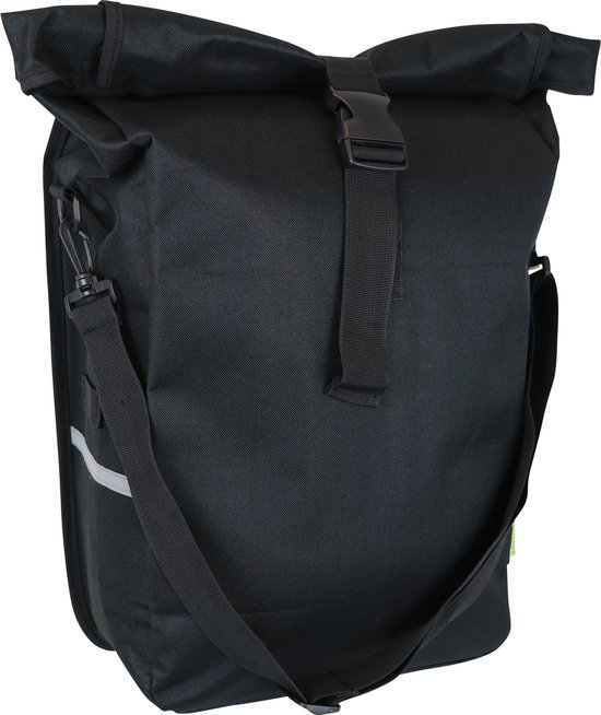 Dresco Enkele Fietstas Leisure – Inhoud 18 Liter - Waterafstotend nylon – Twee bevestigingshaken – Afsluitbare rolsluiting - Verstelbare schouderriem – Bevestigingsmogelijkheid draagbare lampjes - Reflecterende accenten - Afmeting 48x30x15cm