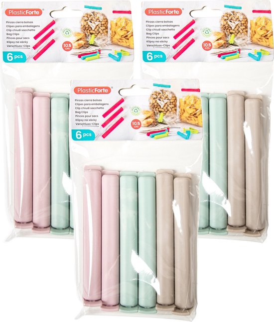 Plasticforte 18x afsluitclips / vershoudclips - 10 cm - keuken/voedsel zakjes afsluiten - Vershoudklemmen - vershoudknijpers