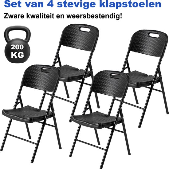 Foto: Bardi 4 delige klapstoelenset vouwstoelenset zware kwaliteit weersbestending 47 x 54 x 87 cm rotan