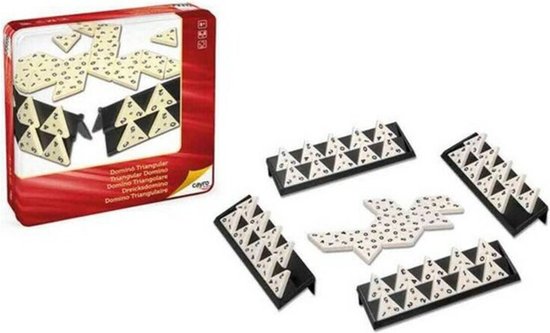 Cayro Dominos Triangulaires – 56 Pièces En Résine – 4 Supports Doubles – Boîte Métal – 2 à 4 Joueurs – 8 Ans+