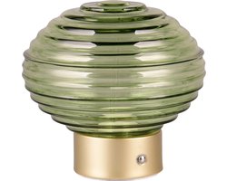 LED Tafellamp - Trion Rali - 1.5W - Warm Wit 3000K - Oplaadbare batterijen - Ovaal - Mat Messing - Metaal - Groen - Glas
