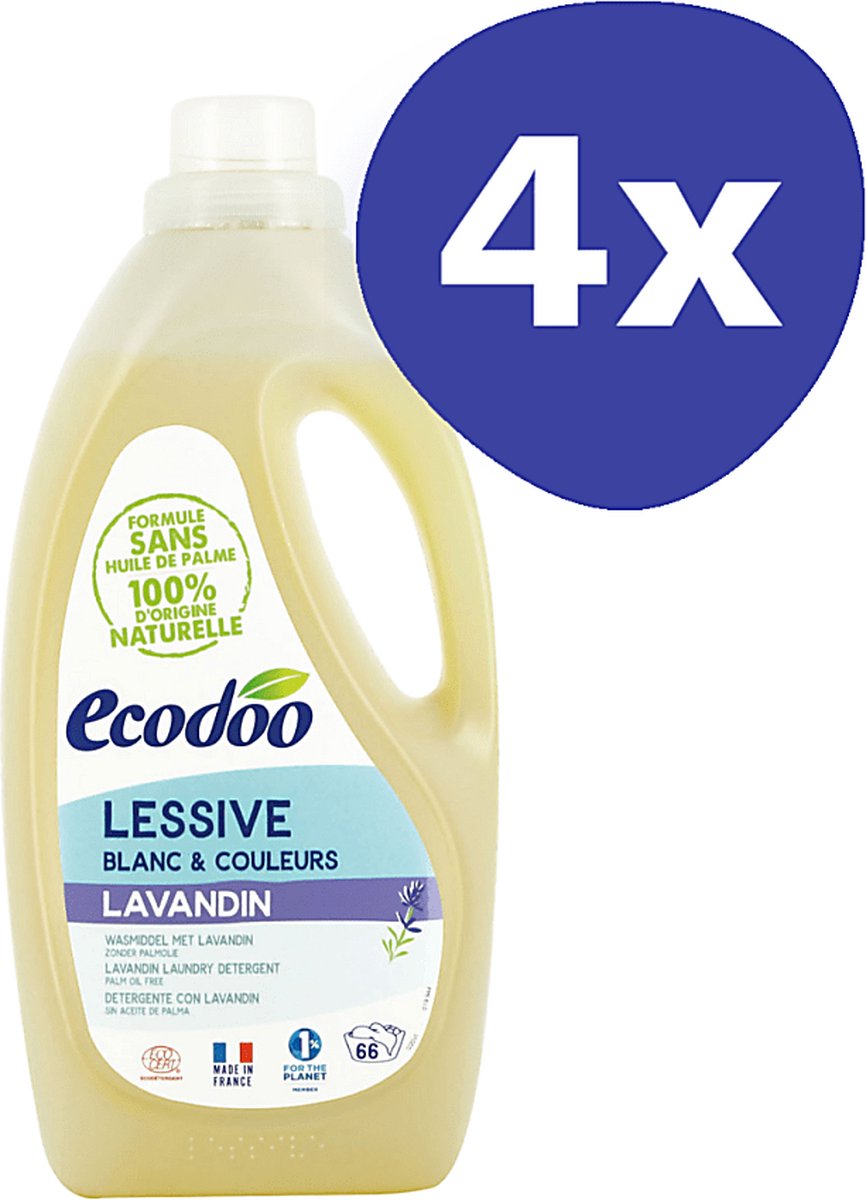 Ecodoo Vloeibaar Wasmiddel Geconcentreerd Lavendel (66 wasbeurten) (4x 2L)